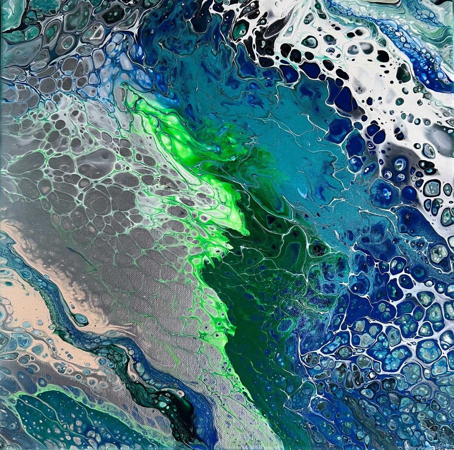 Shoreline Rhapsody:: 14x14 Acrylic hand made color painting