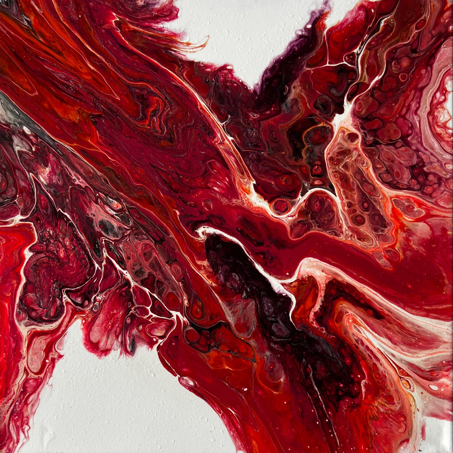 Crimson Flow - 14x14 Acrylic hand made color painting