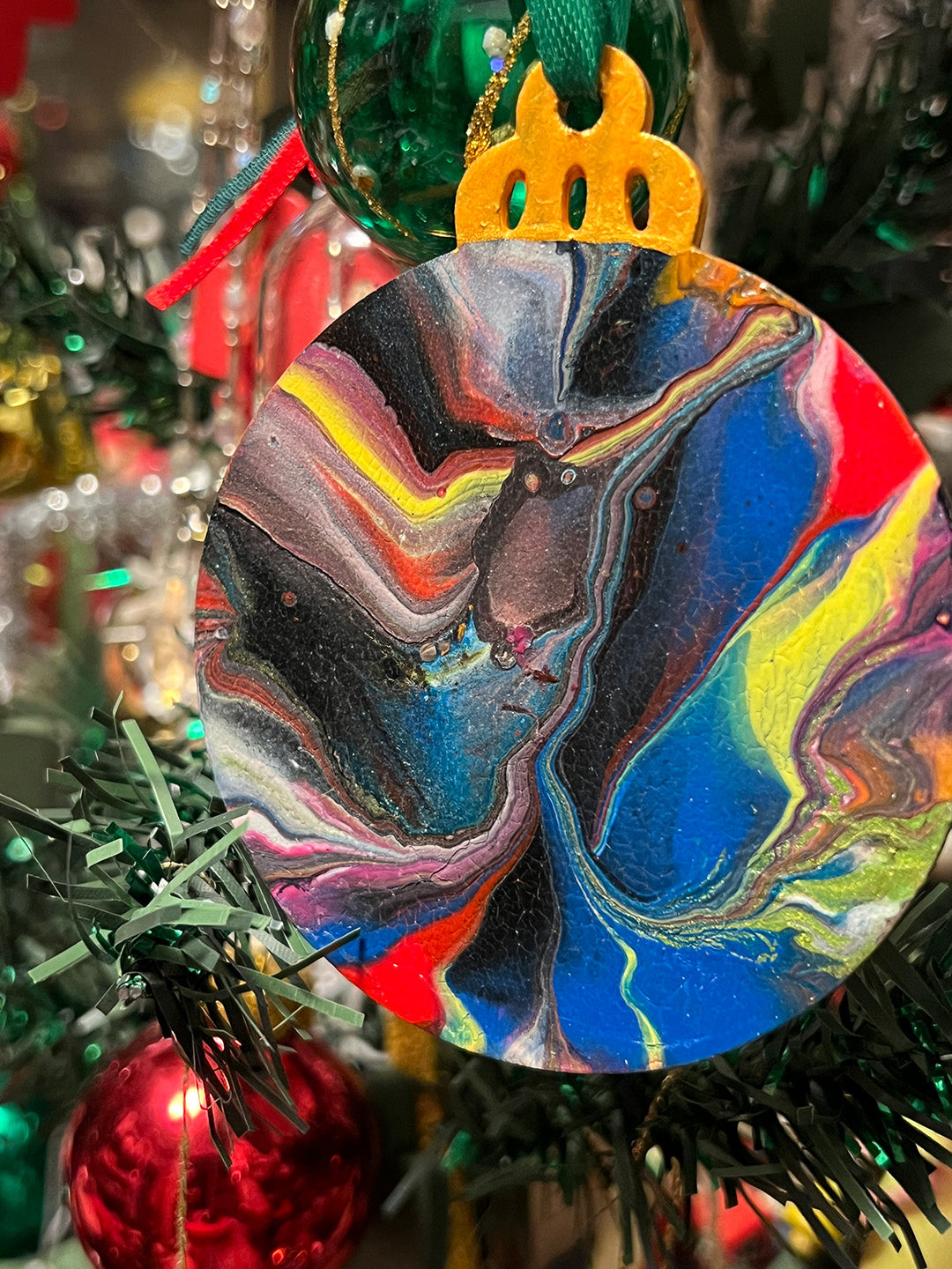 Christmas decoration - hand pour painted - set of 8 Ornaments