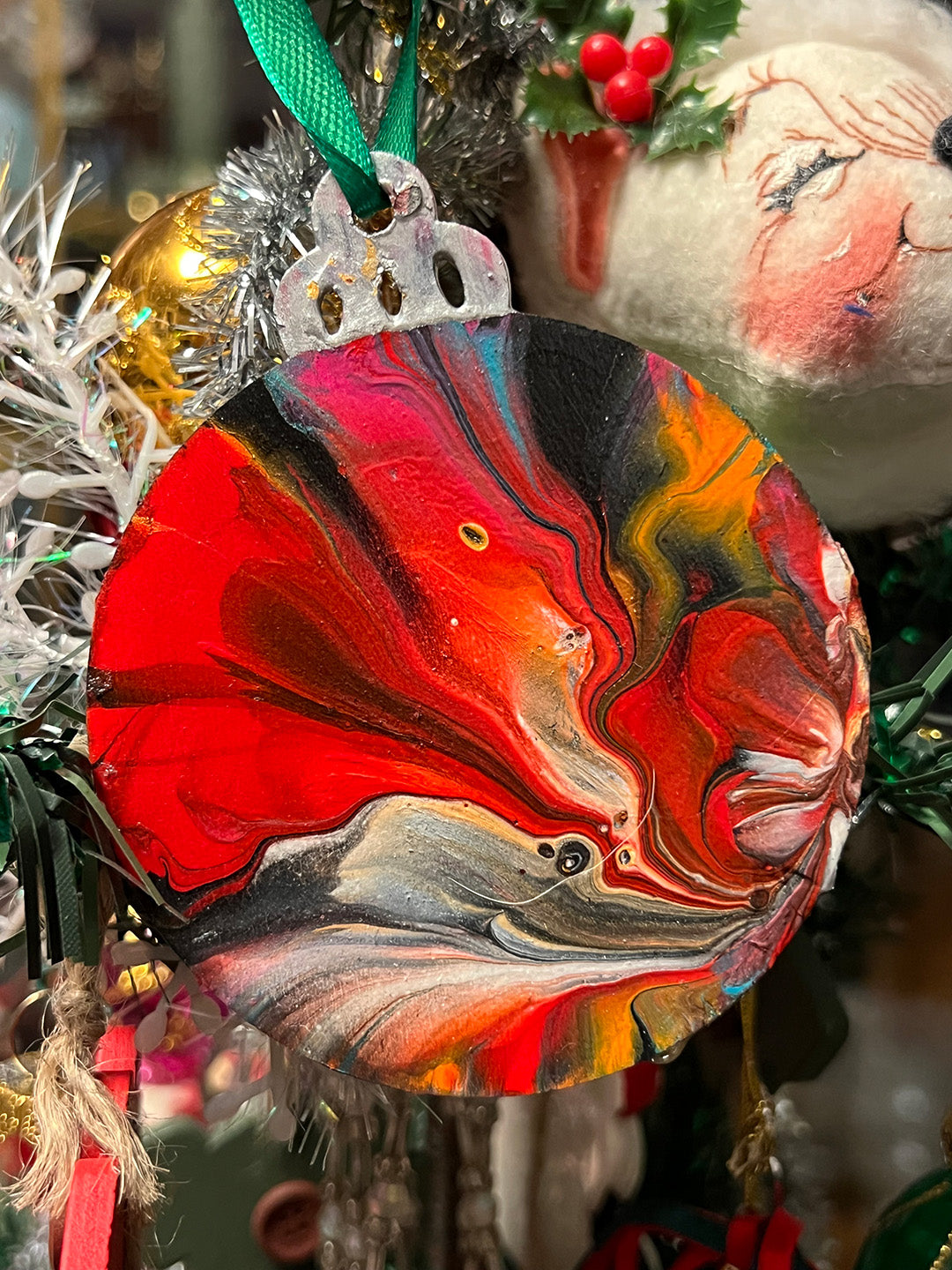 Christmas decoration - hand pour painted - set of 8 Ornaments