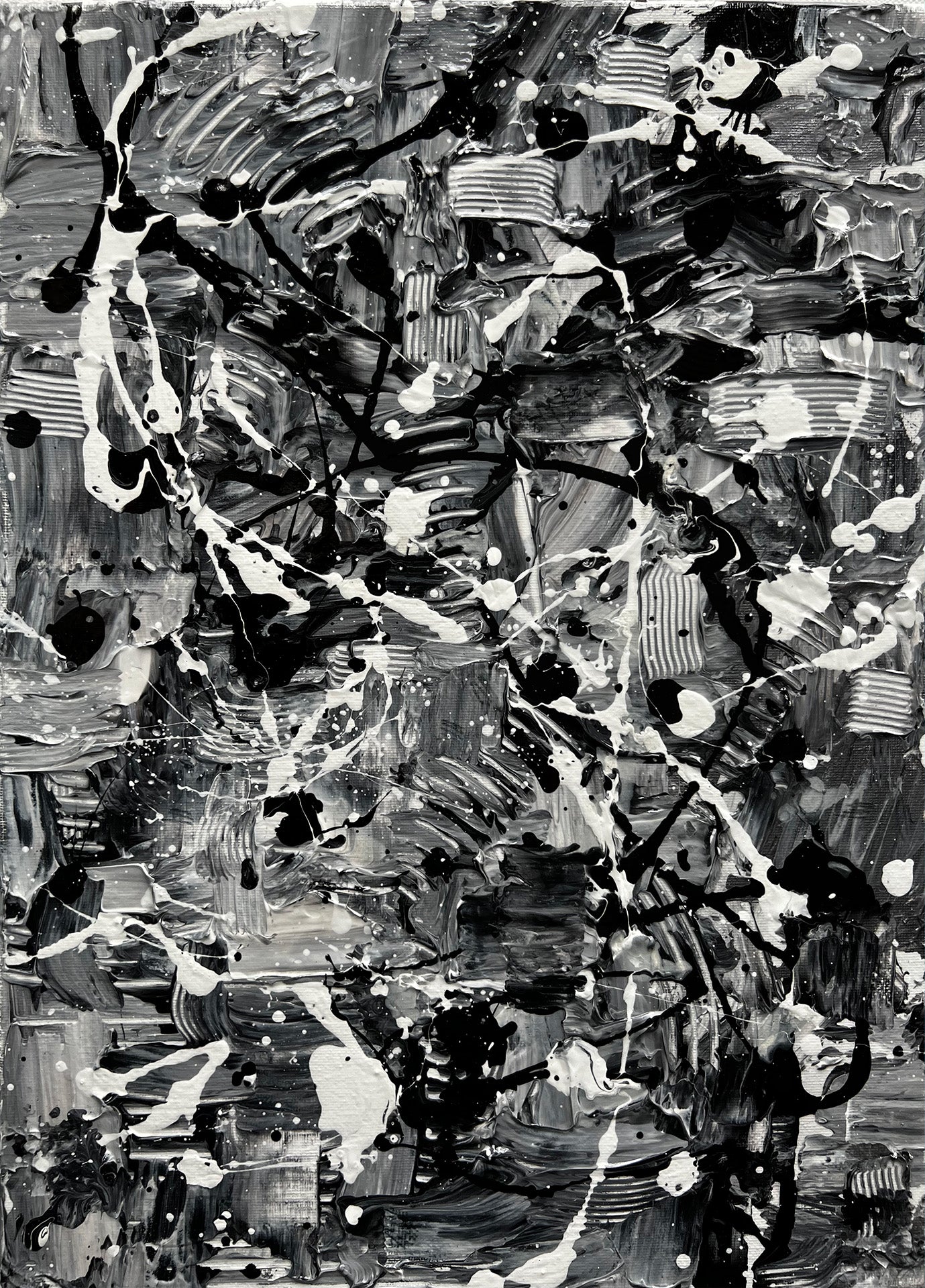 Monochrome Chaos - 12x16 Acrylic hand made monochrome painting on canvas