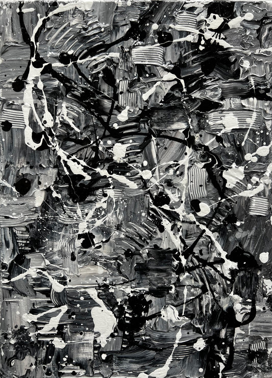 Monochrome Chaos - 12x16 Acrylic hand made monochrome painting on canvas